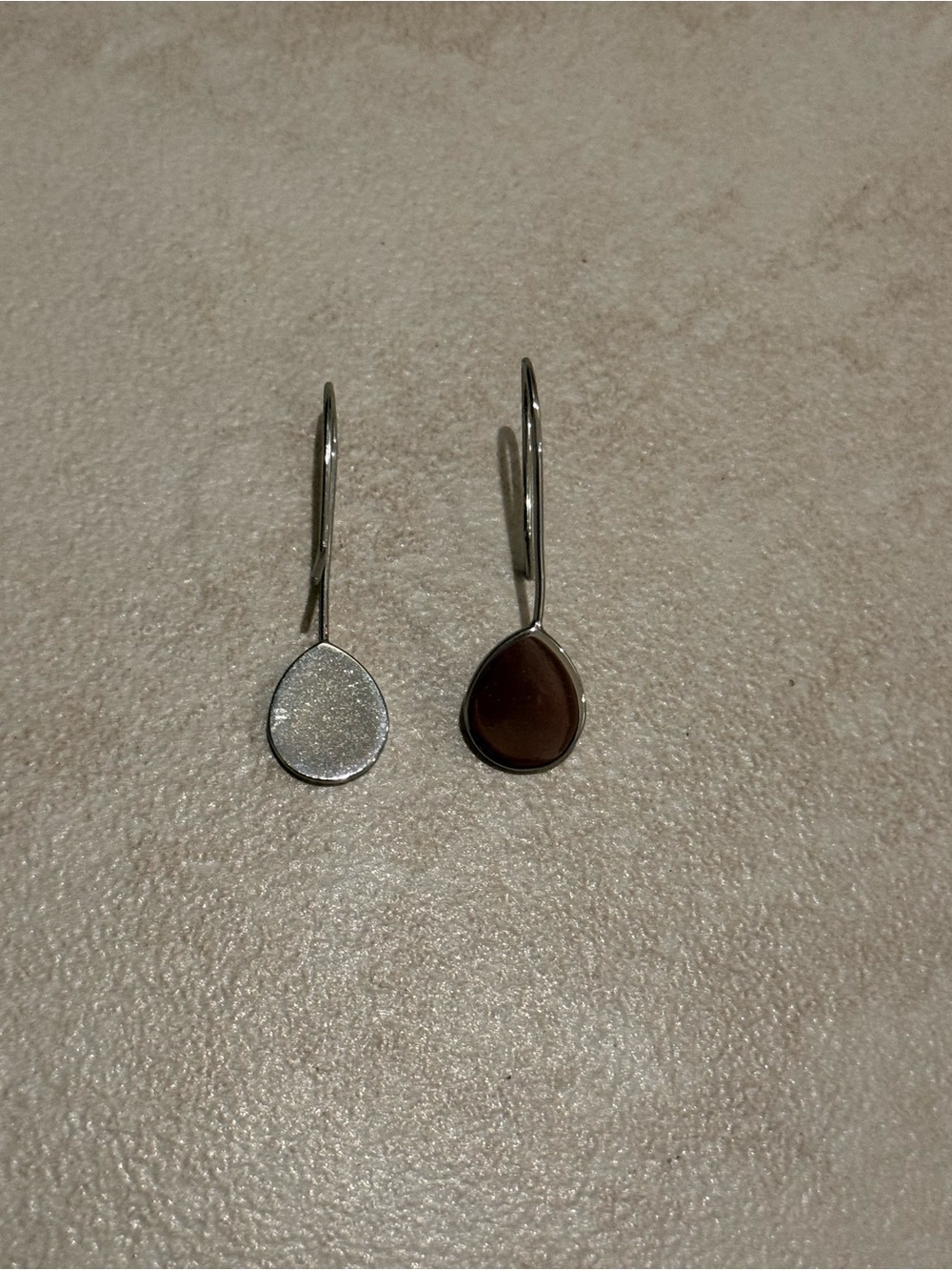 Silver Teardrop Double-Side Drop Earrings - Brown & White
